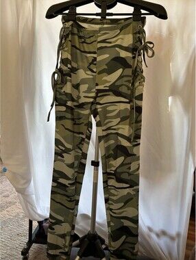 Camouflage Cargo Pants Print With Side Ties Size M